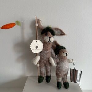 Anthropologie Felted Bunny Duo Figurines Ornament (NWT)
